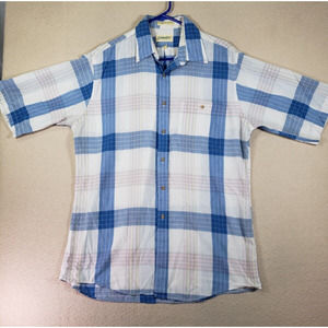 VTG St. John's Bay Shirt Mens LT Large Tall Blue/White Plaid Cotton Made In USA